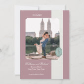 ピンクのレース縁 Save The Date 招待状 (裏面)