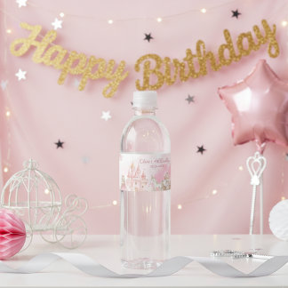 ピンクのロイヤルプリンセスキャッスル 4歳の誕生日パーティー ペットボトルラベル