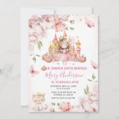 ピンクのロイヤル城プリンセス誕生日 招待状 (正面)