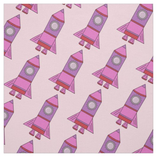 ピンクのロケット-子供へ宇宙パターン ファブリック (見本)