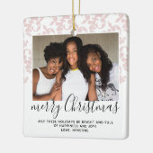 ピンクのロココメリークリスマススクリプト写真 セラミックオーナメント (左)