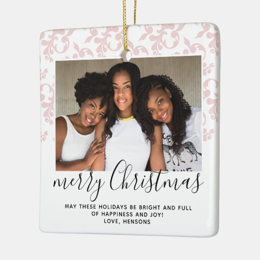 ピンクのロココメリークリスマススクリプト写真 セラミックオーナメント (左)