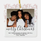 ピンクのロココメリークリスマススクリプト写真 セラミックオーナメント (正面)