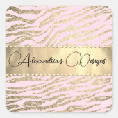 ピンクのロゴに輝くゼブラの印パーソナライズされた刷 スクエアシール (正面)