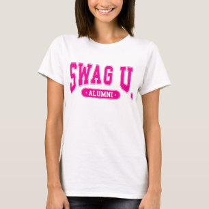 ピンクのロゴのスワッグ大学卒業生のティー Tシャツ