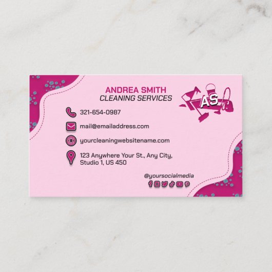 ピンクのロゴクリーニングサービスかわいいガーリープロフェッショナル 名刺 (裏面)