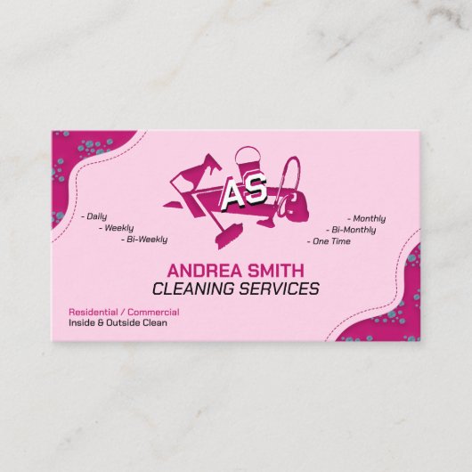 ピンクのロゴクリーニングサービスかわいいガーリープロフェッショナル 名刺 (正面)