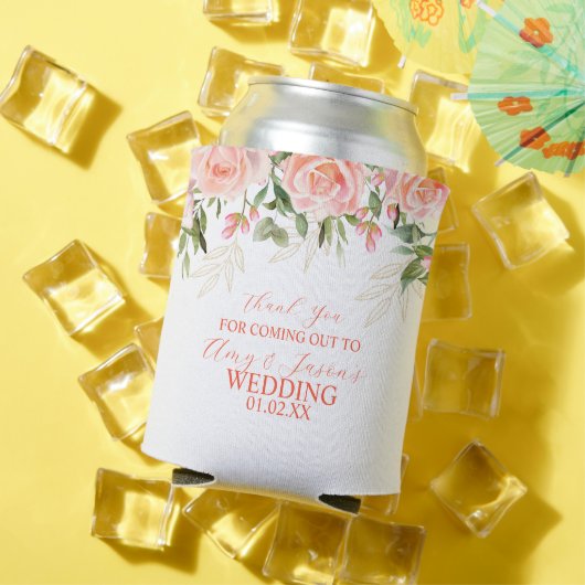 ピンクのロザス花の植物性ウェディングブラウン 缶クーラー (インサイチュ 夏)