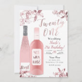 ピンクのロゼワインとオーキッドの花のプレゼント 21歳のお誕生日おめでとう 招待状 (正面)