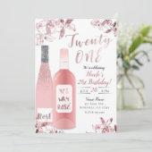 ピンクのロゼワインとオーキッドの花のプレゼント 21歳のお誕生日おめでとう 招待状 (スタンド正面)