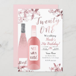 ピンクのロゼワインとオーキッドの花のプレゼント 21歳のお誕生日おめでとう 招待状
