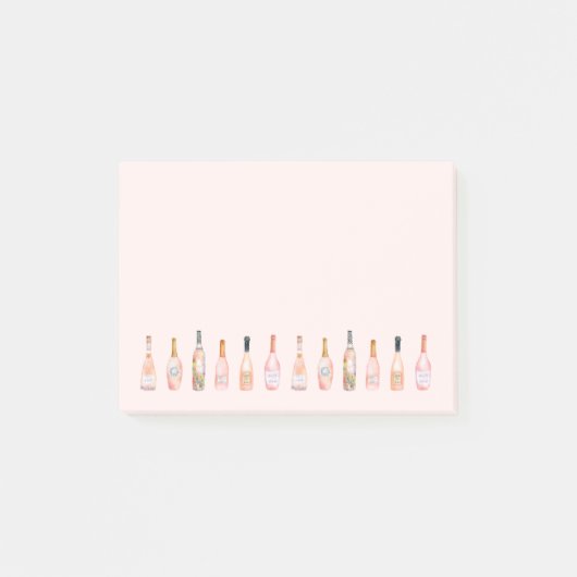 ピンクのロゼワインボトル水彩イラストレーション ポストイット (正面)