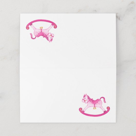 ピンクのロッキングウマの水彩画 プレイスカード (外部開封)