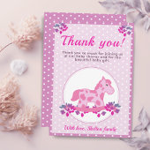 ピンクのロッキングホースドットベビーガールシャワー サンキューカード