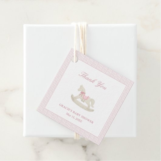 ピンクのロッキングホース女の子の赤ちゃんシャワーありがとう フェイバータグ (インサイチュ)