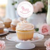 ピンクのロッキングホース女の子の赤ちゃんシャワー好意ステッカー ラウンドシール