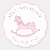 ピンクのロッキングホース女の子の赤ちゃんシャワー好意ステッカー ラウンドシール (正面)