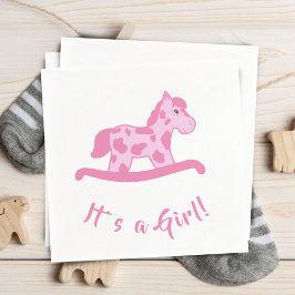 ピンクのロッキングホース女の子の赤ちゃんシャワー スタンダードカクテルナプキン