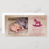 ピンクのロッキングホース誕生のお知らせ 案内状 (正面/裏面)