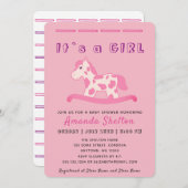 ピンクのロッキングホース赤ちゃんガールシャワー招待状 招待状 (正面/裏面)