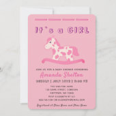 ピンクのロッキングホース赤ちゃんガールシャワー招待状 招待状 (正面)