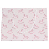 ピンクのロッキング馬のパターン女の子の赤ちゃんシャワー ラージペーパーバッグ (正面)