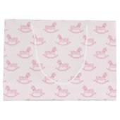 ピンクのロッキング馬のパターン女の子の赤ちゃんシャワー ラージペーパーバッグ (裏面)