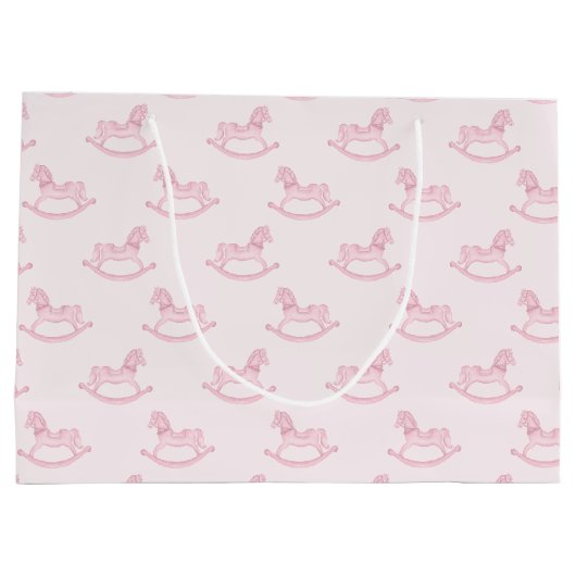 ピンクのロッキング馬のパターン女の子の赤ちゃんシャワー ラージペーパーバッグ (裏面)
