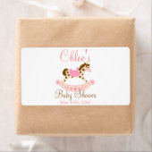 ピンクのロッキング馬の赤ちゃんシャワー水ボトルラベル ラベル (インサイチュ)