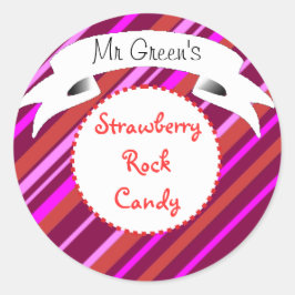 ピンクのロックキャンディストライプのレーベル ラウンドシール