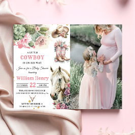 ピンクのロデオ西カウボーイ赤ちゃんシャワー 招待状