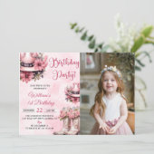 ピンクのロデオ西部カウガール誕生日パーティーの写真 招待状 (スタンド正面)