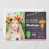 ピンクのロボット招待状(写真付き) 招待状 (正面)