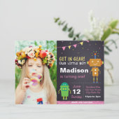 ピンクのロボット招待状(写真付き) 招待状 (スタンド正面)