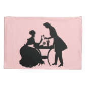 ピンクのロマンチックなカップルのワインに黒のシルエット 枕カバー (裏面-左)