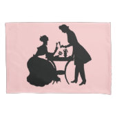ピンクのロマンチックなカップルのワインに黒のシルエット 枕カバー (正面左)