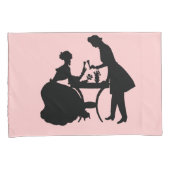 ピンクのロマンチックなカップルのワインに黒のシルエット 枕カバー (正面右)