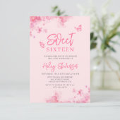 ピンクのロマンチックなフローラの水色フォトスイート16 招待状 (スタンド正面)
