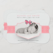 ピンクのロマンチックなレース誕生のお知らせ 案内状 (正面/裏面)