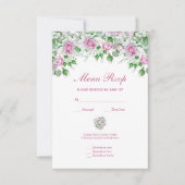 ピンクのロマンチックなローズの結婚式メニュー RSVP (正面)