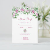 ピンクのロマンチックなローズの結婚式メニュー RSVP (スタンド正面)