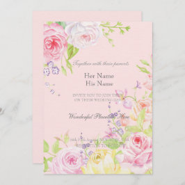 ピンクのロマンチックな水の色のバラ結婚ズ 招待状