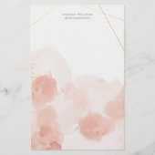 ピンクのロマンチックな水彩文房具紙 便箋 (正面)