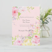 ピンクのロマンチックな水彩画のバラのウェディング 招待状 (スタンド正面)