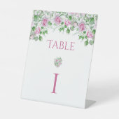 ピンクのロマンチック結婚バラのテーブル番号 台座サイン (正面)