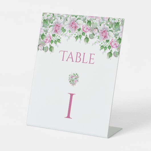 ピンクのロマンチック結婚バラのテーブル番号 台座サイン (正面)