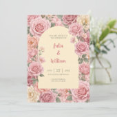 ピンクのロマンティックフラワーの結婚式招待状 招待状 (スタンド正面)