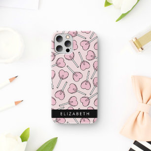 ピンクのロリポップ、ハートのロリポップ、ロリ、あなたの名前 iPhone 12 PROケース