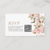 ピンクのローズとグリーン葉リーの結婚QRコードRSVP エンクロージャーカード (正面)