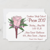 ピンクのローズの花のコサージュとブートニエール プロムダンス 招待状 (正面)